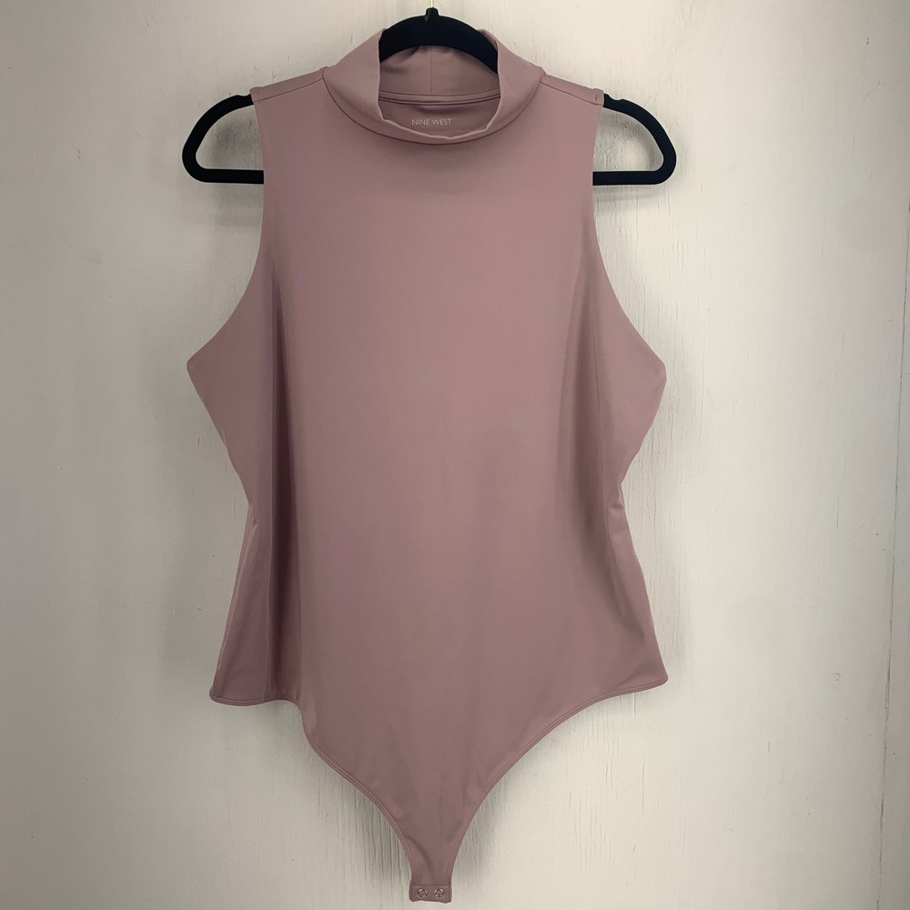 Nine West Womens XXL Mauve Pink Mock Neck Sleeveless Thong Snap Bottom Bodysuit
